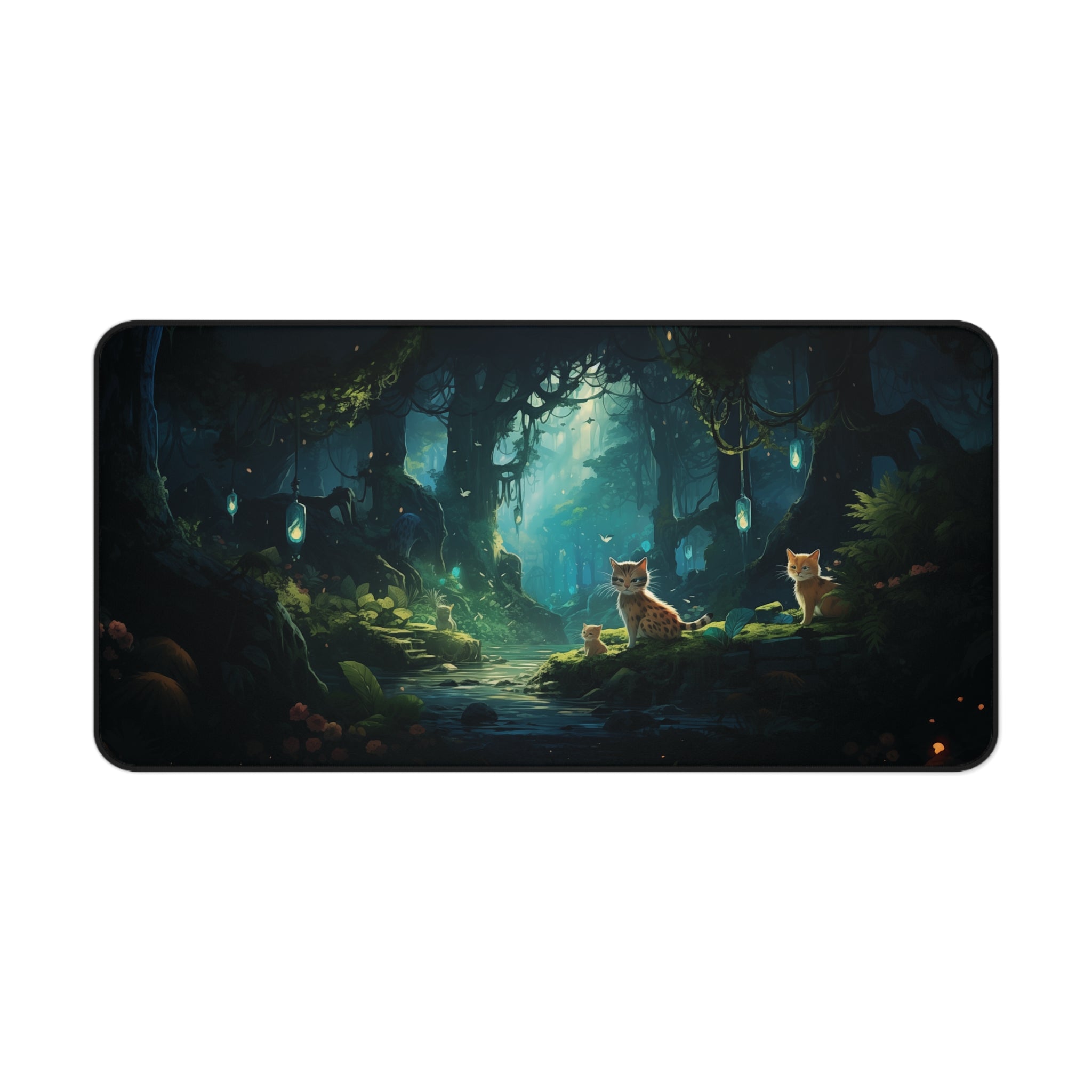 Enchanted Forest with Cats Desk Mat