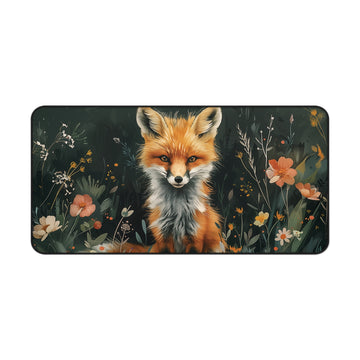 Orange Fox in Wildflowers Desk Mat