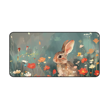 Whimsical Rabbit in Wildflower Meadow Desk Mat