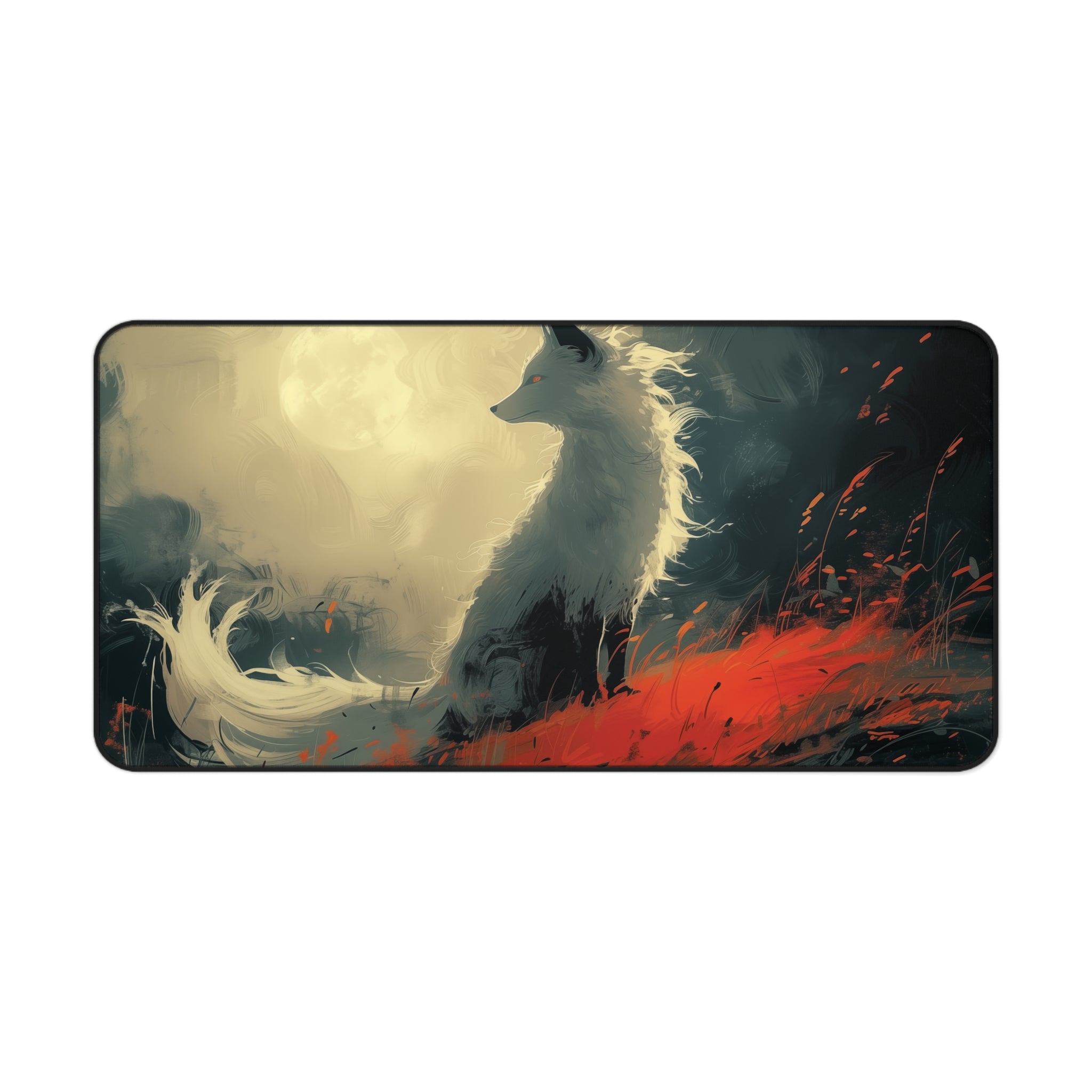 Mystical Fox Under Moonlight Desk Mat