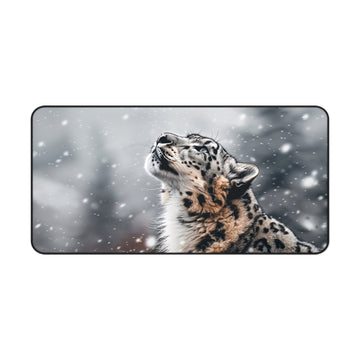 Snow Leopard in Winter Desk Mat