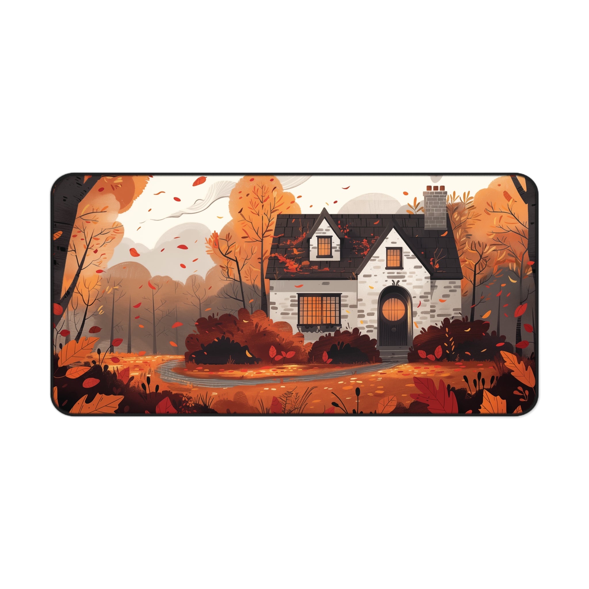 Autumn Cottage in Vibrant Forest Desk Mat