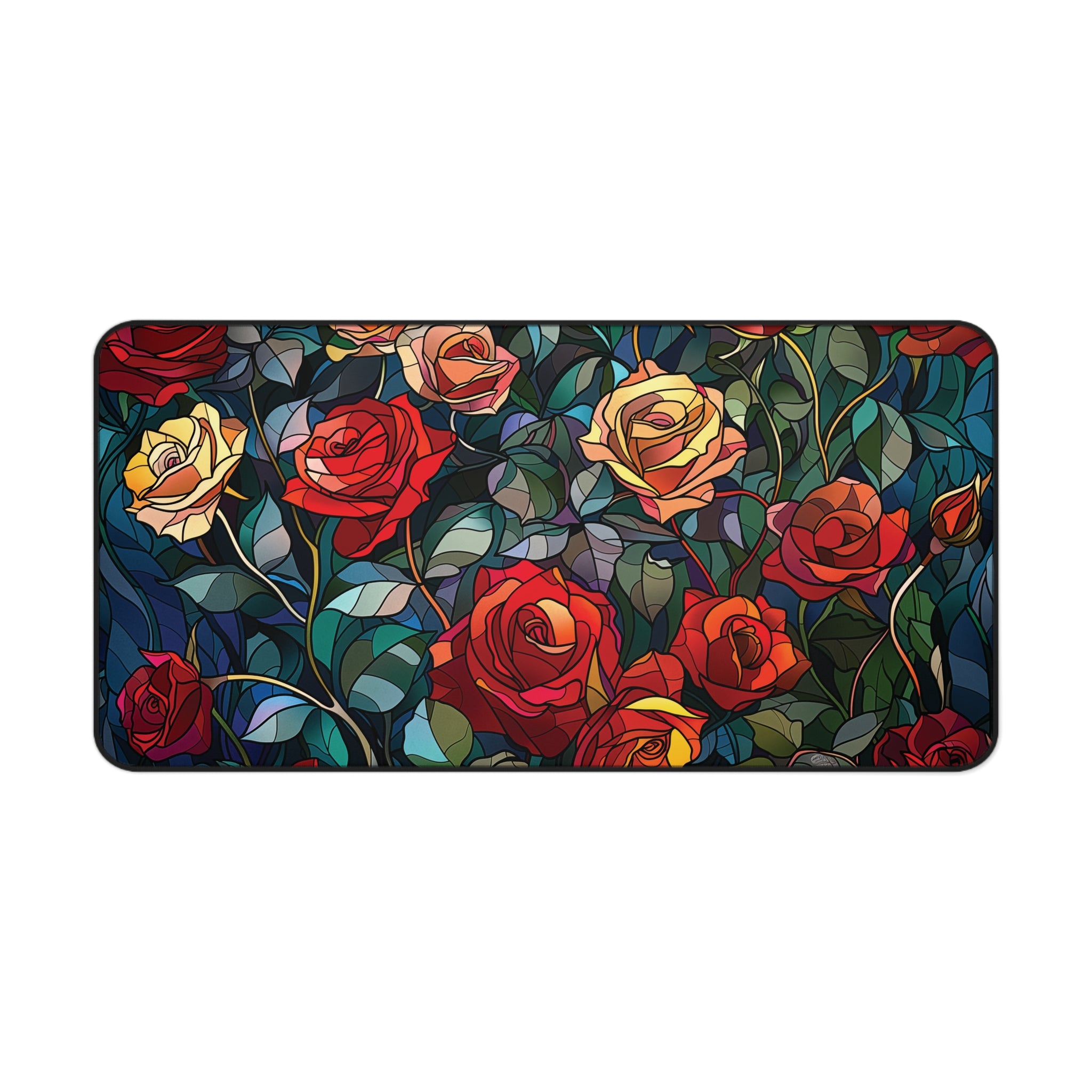 Stained Glass Rose Garden Desk Mat